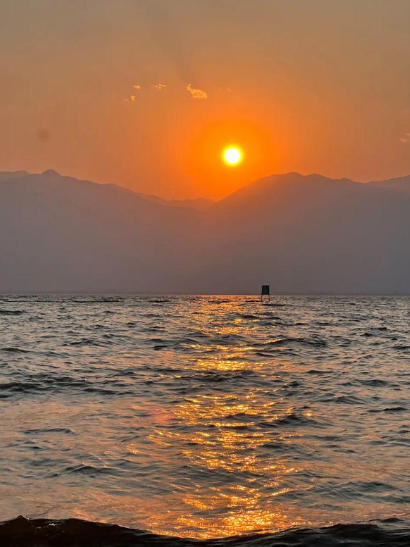 Sunset over Erhai Lake at Wase Pier
